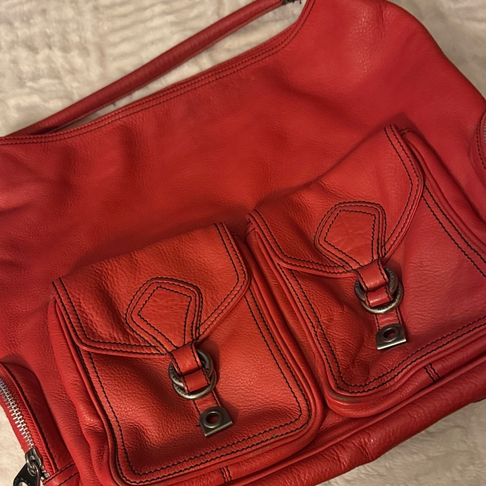 Vintage Marc by Marc Jacobs Double Pocket Coral Red Leather Shoulder Bag - Picture 11 of 11